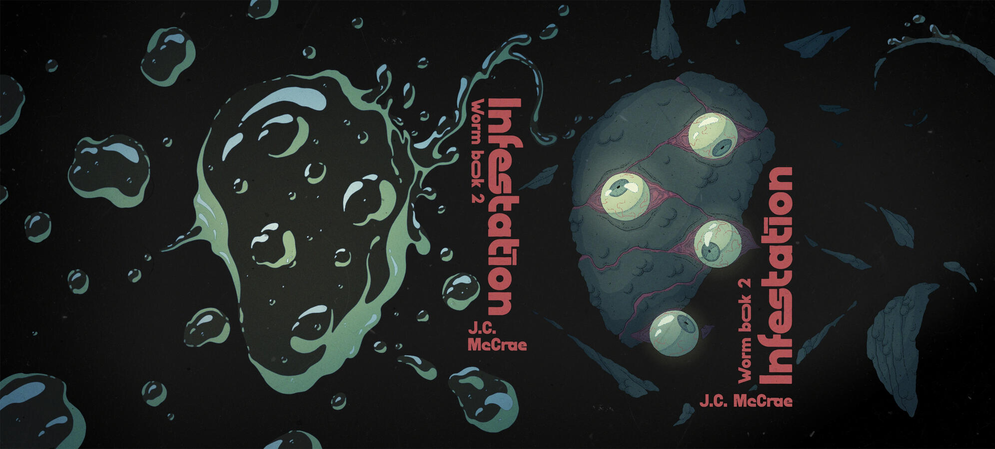 Color illustration showing a four-eyed green creature, leaving an afterimage of himself made of water behind.